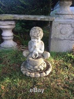 Fine Vintage Grecian Old Stone Cornucopia Garden Water Fountain Cherub Spout