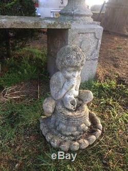 Fine Vintage Grecian Old Stone Cornucopia Garden Water Fountain Cherub Spout