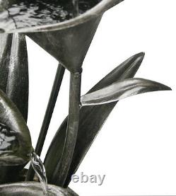 Flower Cup Water Feature Fountain Cascade Solar Powered Floral Plant Garden