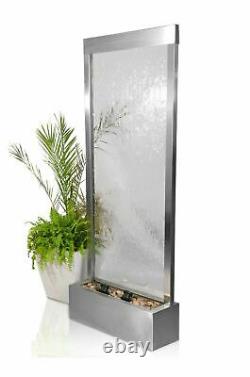 Free Standing Silver Water Wall Feature Fountain Modern Stainless Steel Cascade