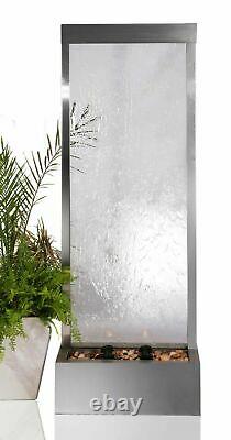 Free Standing Silver Water Wall Feature Fountain Modern Stainless Steel Cascade