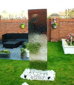 Free-Standing Wall Cascade Water Feature Steel Fountain Silver Garden Partition
