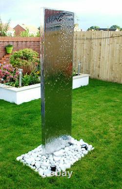 Free-Standing Wall Cascade Water Feature Steel Fountain Silver Garden Partition