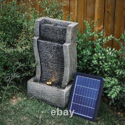 Freestanding Fountain Cascading Water Feature Solar Electric Power Lights Decor