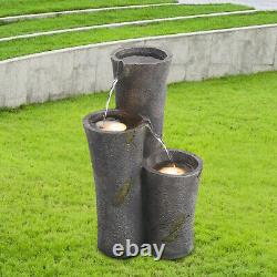 Garden Barrel Fountains LED Water Features Electric Pump Outdoor Statues Light