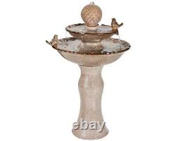 Garden Birds Water Fountain Feature Cube Outdoor Decor Patio Tiered Ceramic Sand