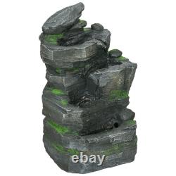 Garden Fountain, Outdoor Water Feature With LED Light, Dark Grey