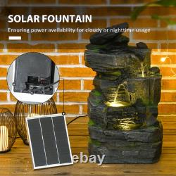 Garden Fountain, Outdoor Water Feature With LED Light, Dark Grey