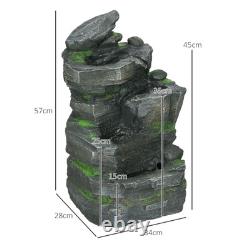 Garden Fountain, Outdoor Water Feature With LED Light, Dark Grey