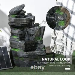 Garden Fountain, Outdoor Water Feature With LED Light, Dark Grey