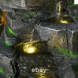 Garden Fountain, Outdoor Water Feature With LED Light, Dark Grey
