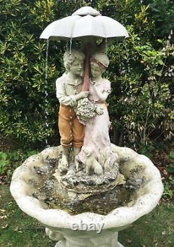 Garden Fountain Water Feature Couple and Dog with Umbrella H135cm W70cm