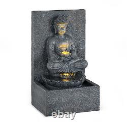 Garden Fountain Water Feature Indoor Outdoor Buddha Statue Home Decor LED Grey