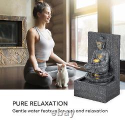 Garden Fountain Water Feature Indoor Outdoor Buddha Statue Home Decor LED Grey