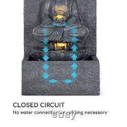 Garden Fountain Water Feature Indoor Outdoor Buddha Statue Home Decor LED Grey