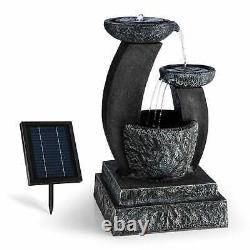 Garden Fountains Water Outdoor Solar Powered Cascade Stone Look Pump LED Light