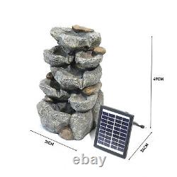 Garden Ornament Fountain Stone Waterfall Solar Outdoor Water Feature LED Lights