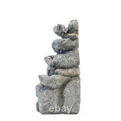 Garden Ornament Fountain Stone Waterfall Solar Outdoor Water Feature LED Lights