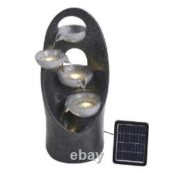 Garden Outdoor Cascading Water Feature Fountain Solar Power LED Water Bowl Decor