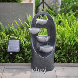 Garden Outdoor Cascading Water Feature Fountain Solar Power LED Water Bowl Decor