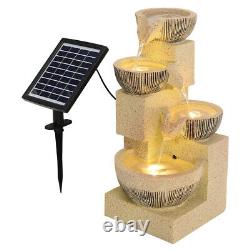 Garden Outdoor Solar Fountain Water Feature with LED Lights Patio Resin Statues