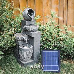 Garden Outdoor Solar Polyresin Water Feature Fountain Flow Bowl LED Lights Decor