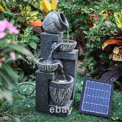 Garden Outdoor Solar Polyresin Water Feature Fountain Flow Bowl LED Lights Decor