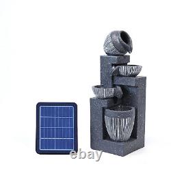 Garden Outdoor Solar Polyresin Water Feature Fountain Flow Bowl LED Lights Decor