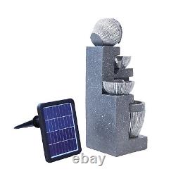 Garden Outdoor Solar Polyresin Water Feature Fountain Flow Bowl LED Lights Decor