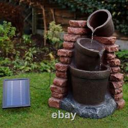 Garden Outdoor Solar Powered Corner Brick Wall Decorative Water Feature Fountain