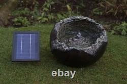 Garden Outdoor Solar Powered Rock Bowl Water Feature Fountain with LED Light