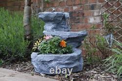 Garden Outdoor Solar Powered Rock Planter Flower Pot & Water Feature Fountain