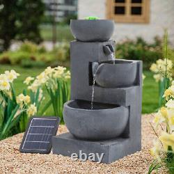 Garden Patio Water Features Solar Powered Outdoor Fountains 3 Tiered Stone Bowl