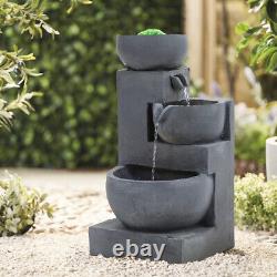 Garden Patio Water Features Solar Powered Outdoor Fountains 3 Tiered Stone Bowl