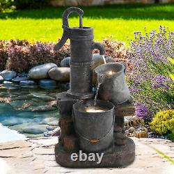 Garden Pump Barrel Water Feature Fountain with LED Lights Electric Outdoor Decor