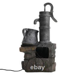 Garden Pump Barrel Water Feature Fountain with LED Lights Electric Outdoor Decor