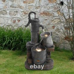 Garden Pump Barrel Water Feature Fountain with LED Lights Electric Outdoor Decor