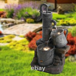 Garden Pump Barrel Water Feature Fountain with LED Lights Electric Outdoor Decor