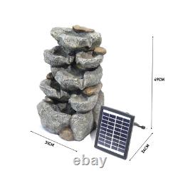Garden Rock Water Fountain Light Statue Solar Cascade Patio Water Feature withPump