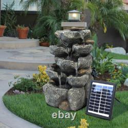 Garden Rock Water Fountain Light Statue Solar Cascade Patio Water Feature withPump
