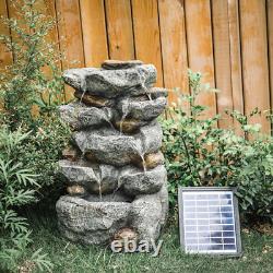Garden Rock Water Fountain Light Statue Solar Cascade Patio Water Feature withPump