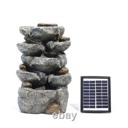 Garden Rock Water Fountain Light Statue Solar Cascade Patio Water Feature withPump