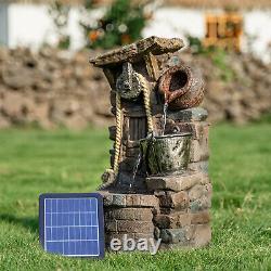 Garden Solar Outdoor Water Feature Fountain with LED Lights Retro Well Waterfall