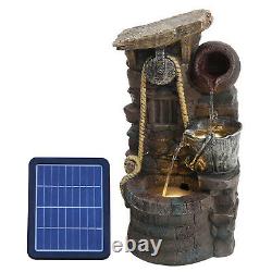 Garden Solar Outdoor Water Feature Fountain with LED Lights Retro Well Waterfall