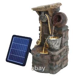 Garden Solar Outdoor Water Feature Fountain with LED Lights Retro Well Waterfall