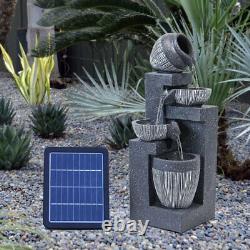 Garden Solar Power Cascading 4 Tiered Water Feature Fairy Fountain with LED Lights