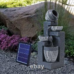 Garden Solar Power Cascading 4 Tiered Water Feature Fairy Fountain with LED Lights