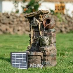 Garden Solar Power LED Water Feature Fountain Cascading Outdoor Statues Decor