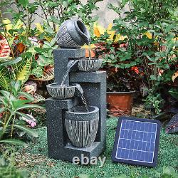 Garden Solar Stone Water Feature Indoor Outdoor LED Fountain Waterfall Pool Pump