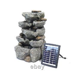 Garden Stone Cascading Water Feature Solar Powered LED Statues Falls Fountain UK